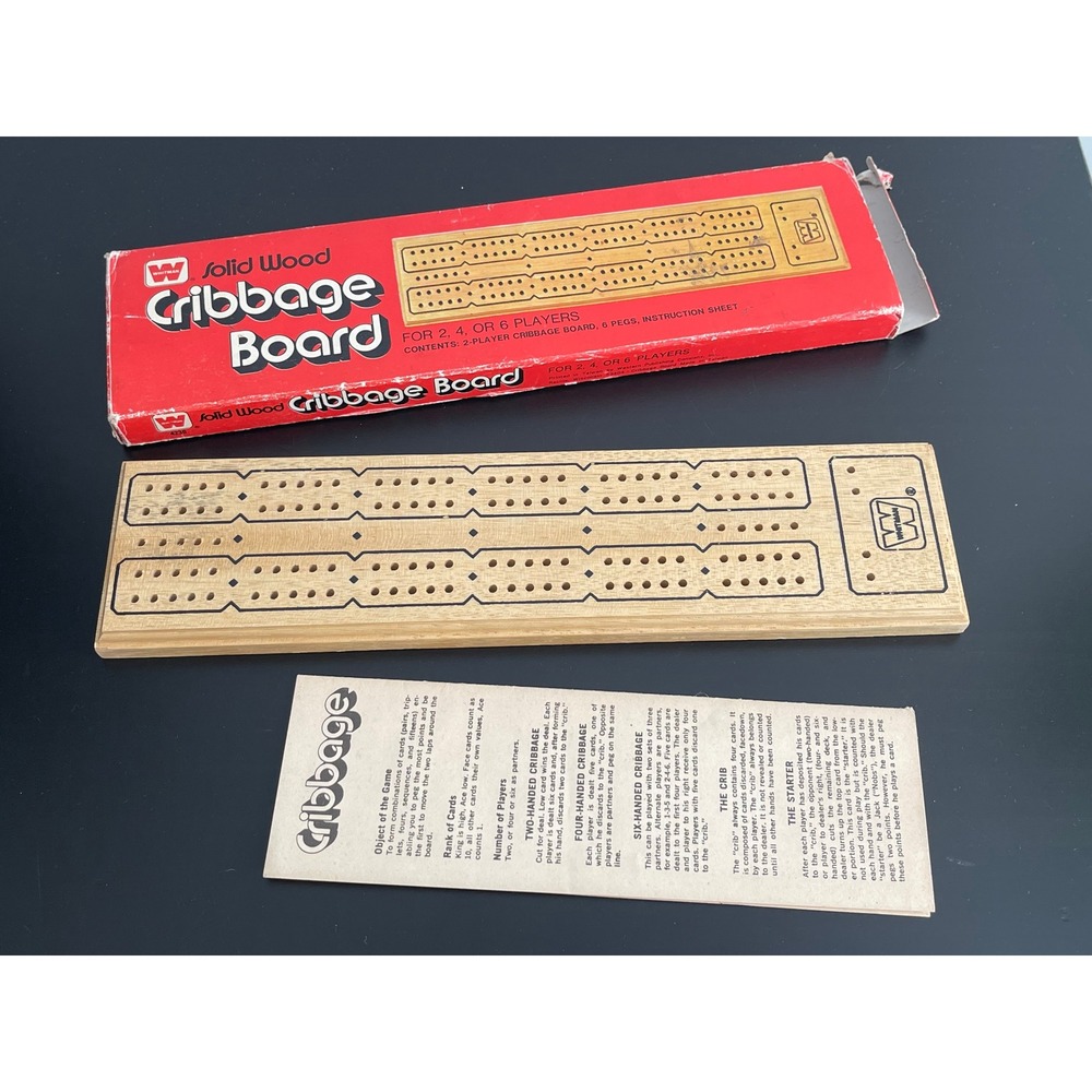 00687 Whitman Solid Wood Cribbage Board Game For 2-6 Players No Pegs